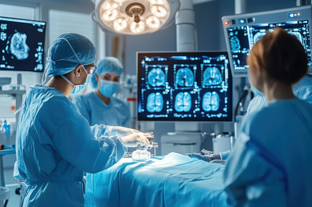 Medical team performing surgery with, a Background Photo by Pixeness