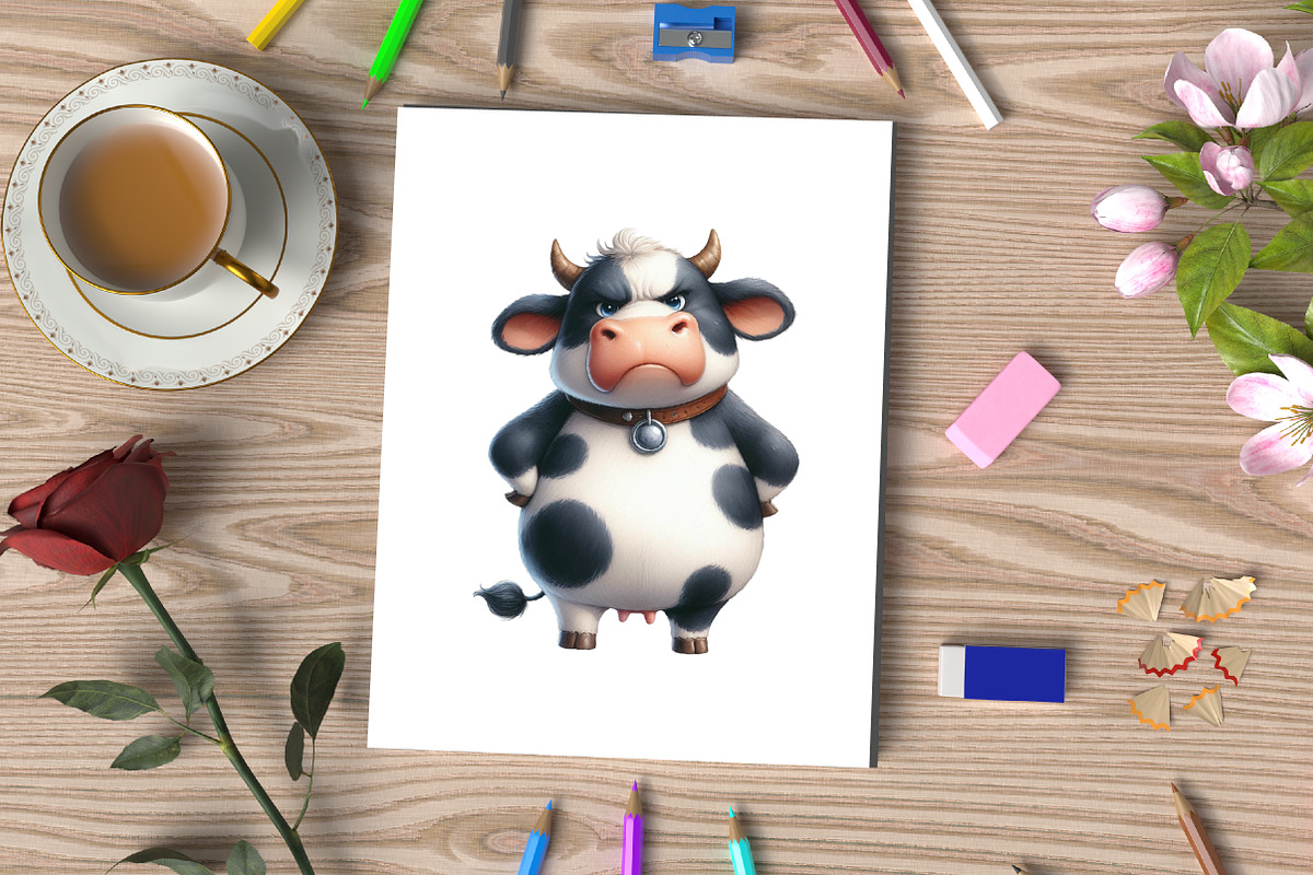 Watercolor Funny Grumpy Cow Clipart, an Illustration by CraftArtStudio (Photo 3 of 5)