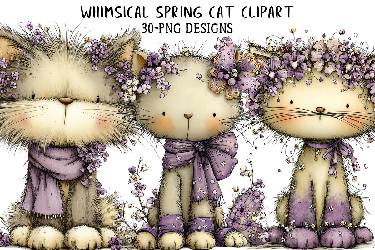 Whimsical Spring Cat Clipart, an Illustration by Daily.Designs (Photo 1 of 7)