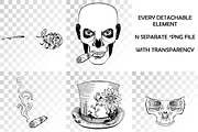 Set of skulls in top-hat|Vector, a Decorative Illustration by Red Spruce's Vector Shop (Thumbnail 4 of 4)