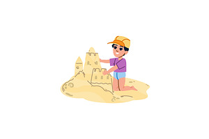 Child building sandcastle on beach, an Object Illustration by pikepicture