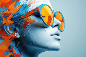 Abstract Paint Woman Orange Sunglass, a Photo by Pixeness Studio