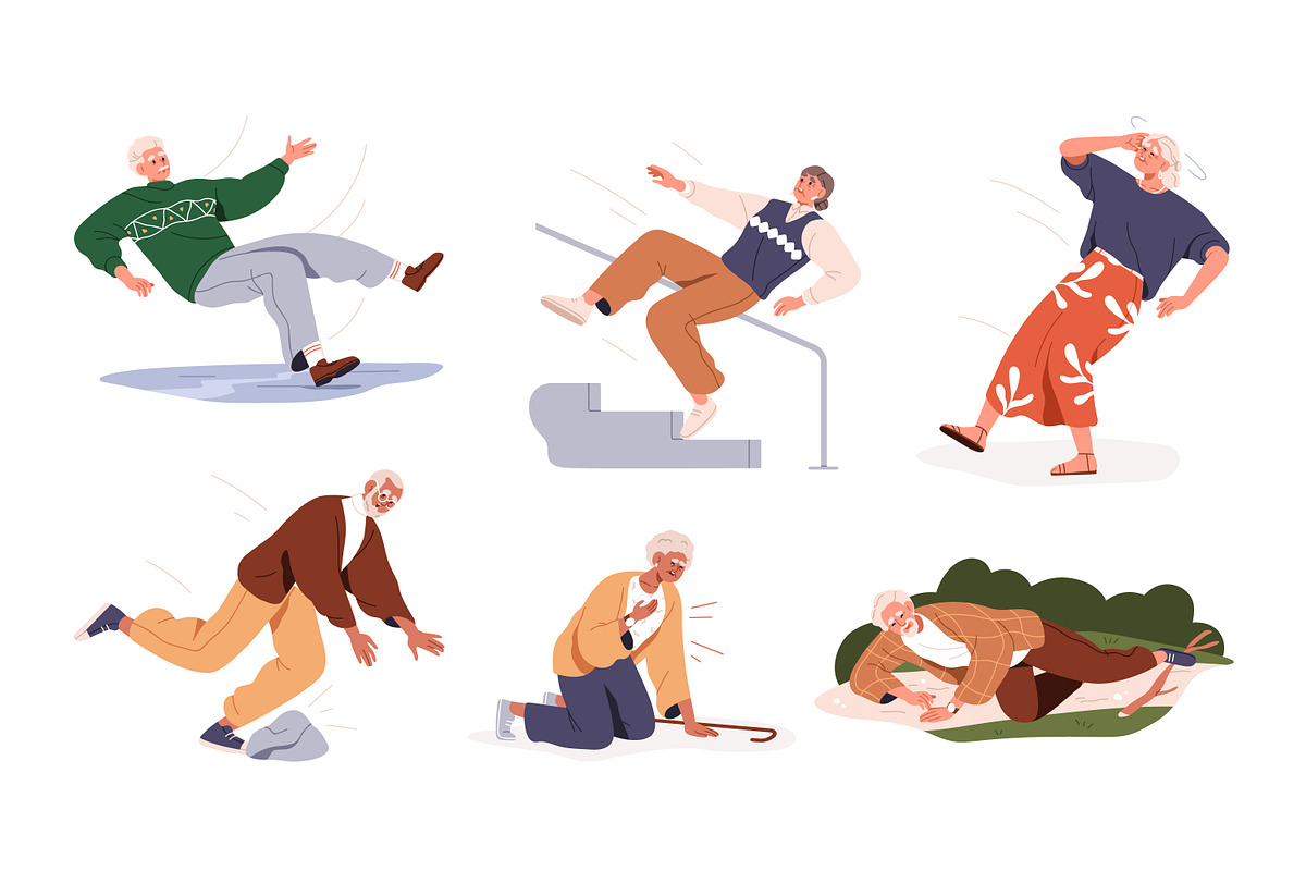 Old people fall down by accident set, a Person Illustration by Good Studio (Photo 1 of 7)