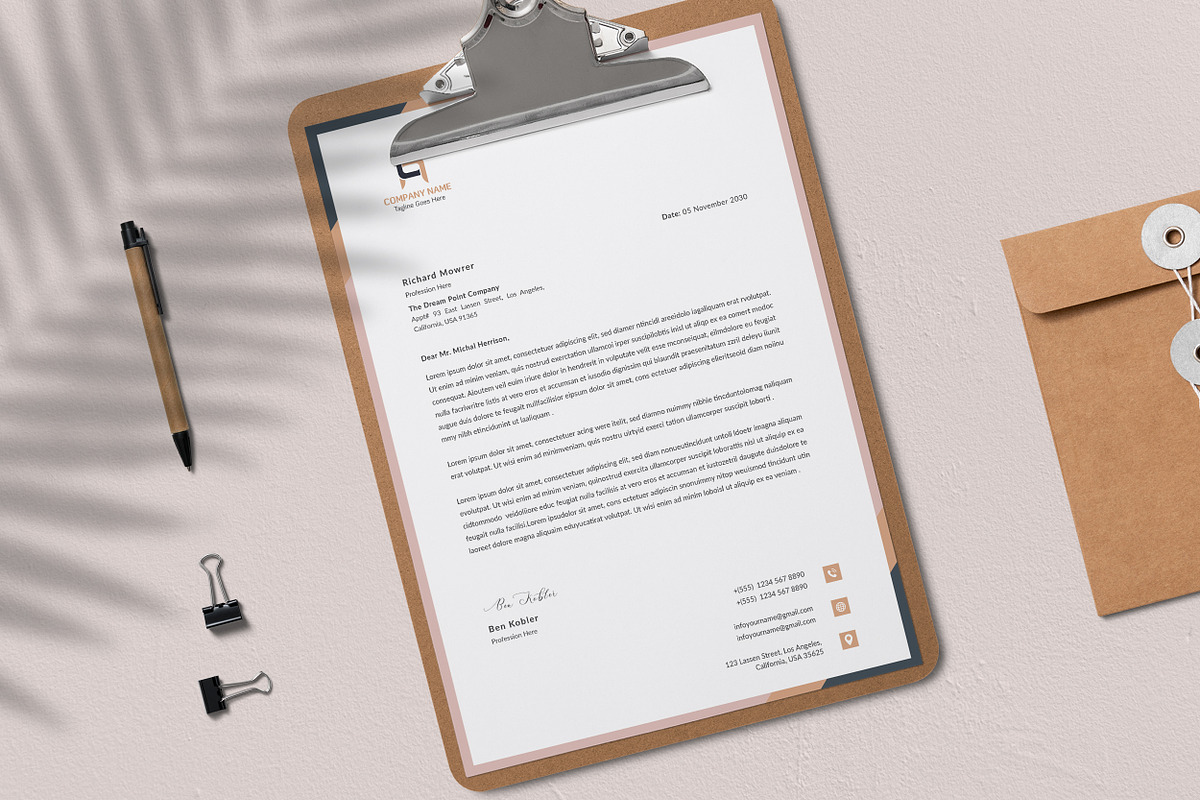 Clean Letterhead Template, a Stationery Template by ResumeDevisers (Photo 2 of 6)