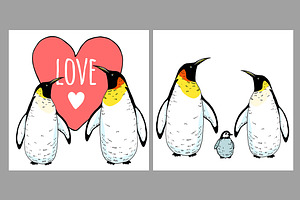 Happy Penguin Family Illustrations