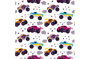 Monster trucks seamless pattern, a Transportation Illustration by Vectorbuum