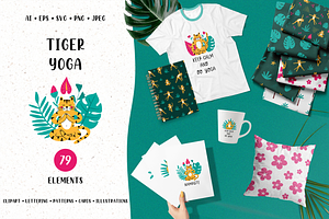 Tiger Yoga - Clipart and Patterns