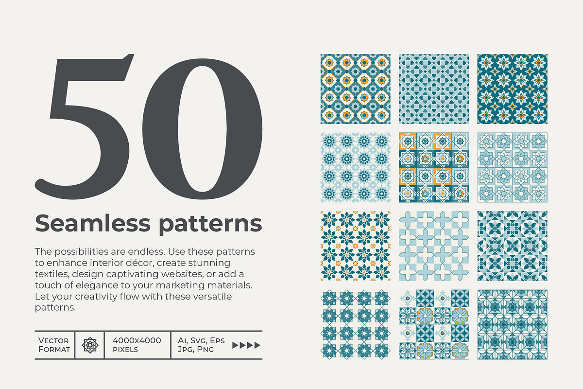 50 Arabic Moroccan Seamless Patterns, a Pattern Graphic by AnnArt (Photo 3 of 9)