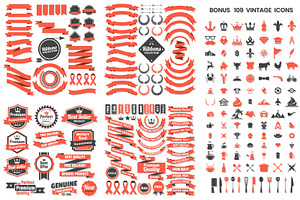 Vintage Badge & Objects Vector Set, a Decorative Illustration by Toonsteb