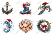 Watercolor Nautical Christmas Clipar, an Illustration by designcity5 (Thumbnail 2 of 5)