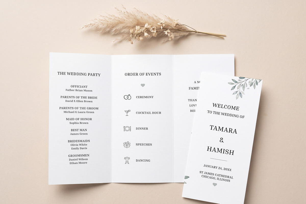 Greenery Wedding Program Template, an Invitation Template by Arslan (Photo 3 of 4)