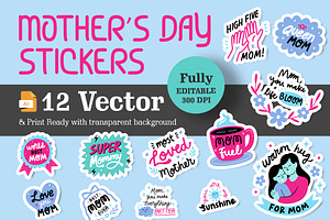 Mother’s Day Vector Stickers Bundle