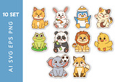 Cute Animal Stickers Bundle, an Animal Illustration by Creathub Studio (Thumbnail 2 of 4)