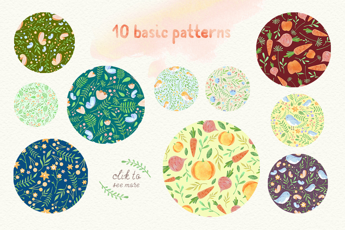 Floral watercolor patterns, a Pattern Graphic by Piñata (Photo 3 of 7)