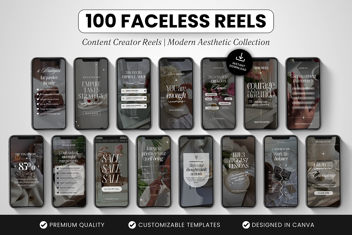 100 Faceless Instagram Reels, a Social Media Template by DigiPax (Photo 1 of 10)