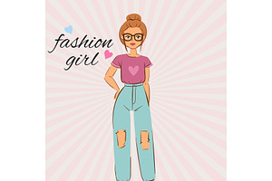 Fashion Girl Cartoon Character