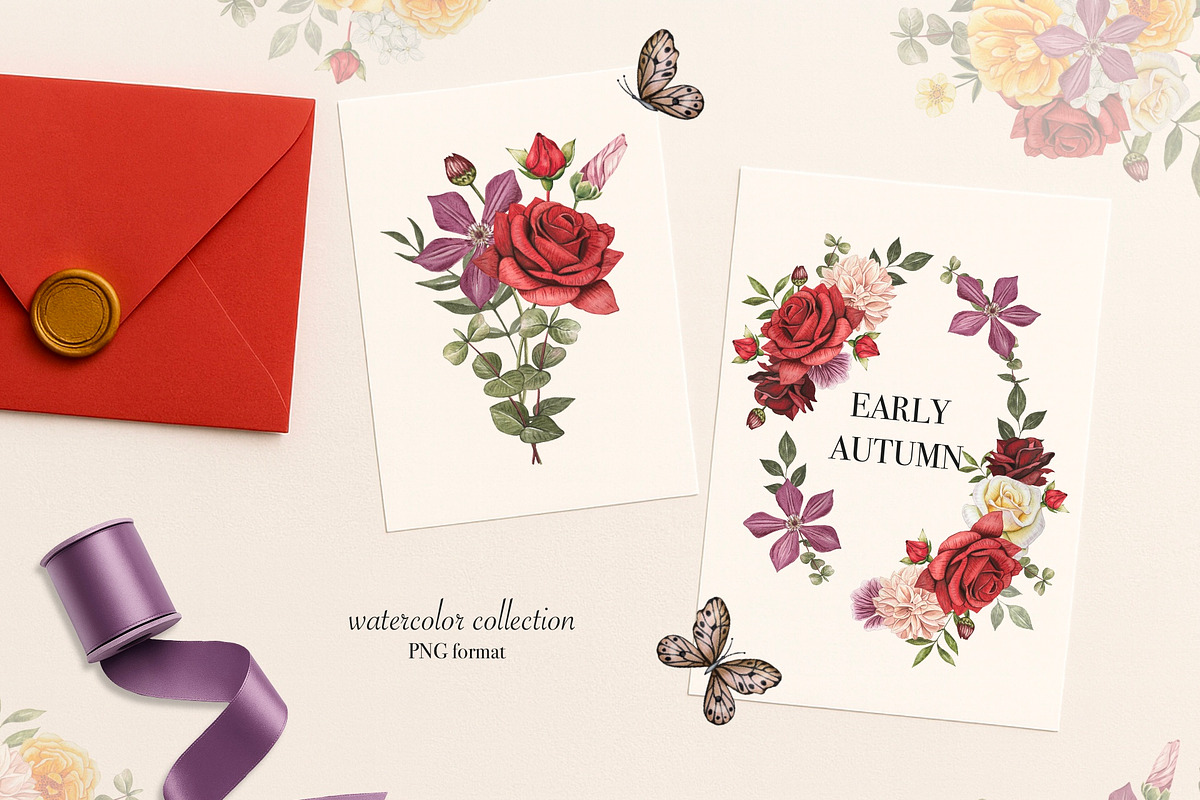 Watercolor Autumn Garden Flowers, an Object Illustration by DiashaArt (Photo 2 of 12)