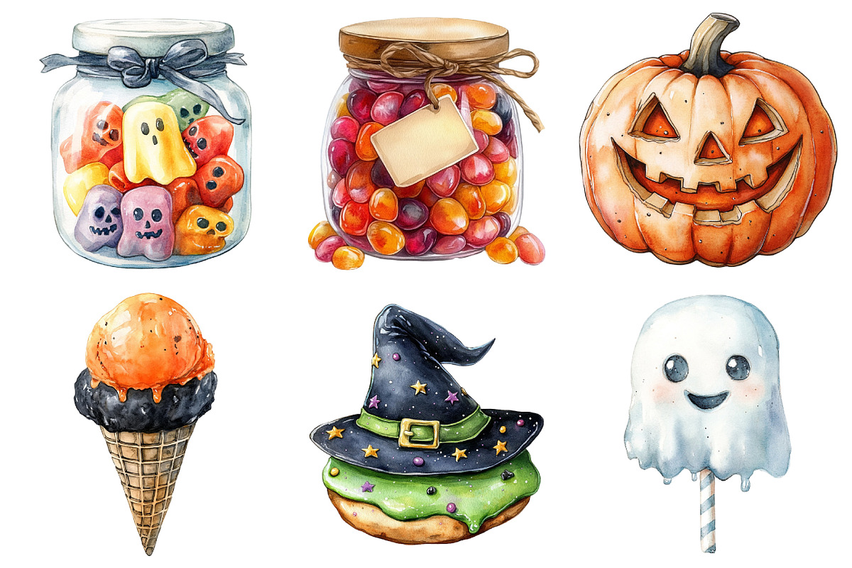 Watercolor Halloween Sweets Clipart, an Illustration by Daily.Designs (Photo 3 of 5)