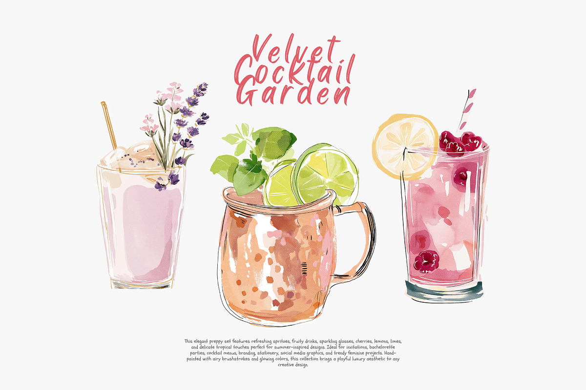 preppy cocktail clipart bundle, a Decorative Illustration by Patishop Art (Photo 7 of 13)