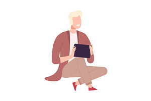 Young Man Sitting on the Floor with, a Person Illustration by TopVectors