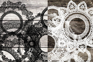 24 White & black lace clip art