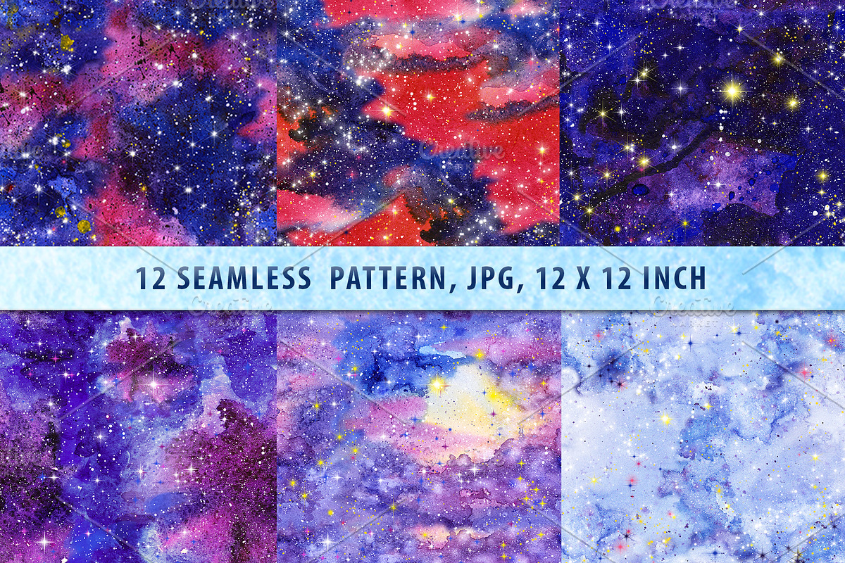 Watercolor patterns Starry sky, a Pattern Graphic by Olgaart (Photo 3 of 3)