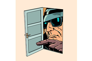 A detective peers through an open, an Illustration by rogistok