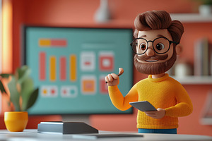 Brightly colored workspace with a ch, a Photo by Tanuart