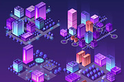 Isometric neon city set of violet, an Object Illustration by AlexZeL (Thumbnail 5 of 5)