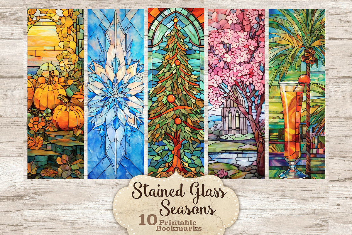 Stained Glass Seasons Bookmarks, an Object Illustration by GlamArtZhanna (Photo 1 of 3)