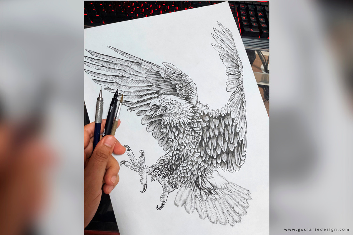 Rock and roll eagle for t-shirt, an Animal Illustration by Goularte Design (Photo 2 of 7)