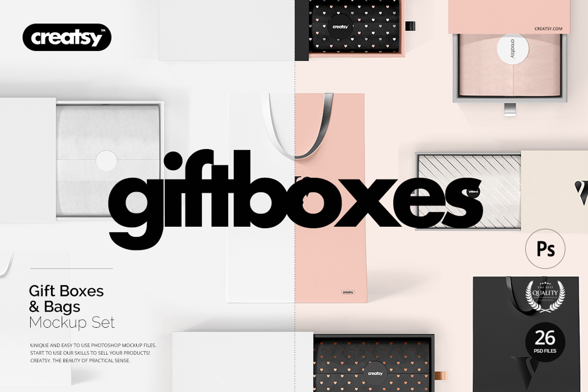 Gift Boxes and Bags Mockup Set, a Packaging Mockup by creatsy2 (Photo 1 of 25)