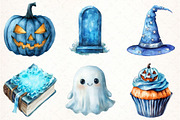 Blue Halloween Bundle Watercolor PNG, an Illustration by Pixels.Craft (Thumbnail 2 of 7)