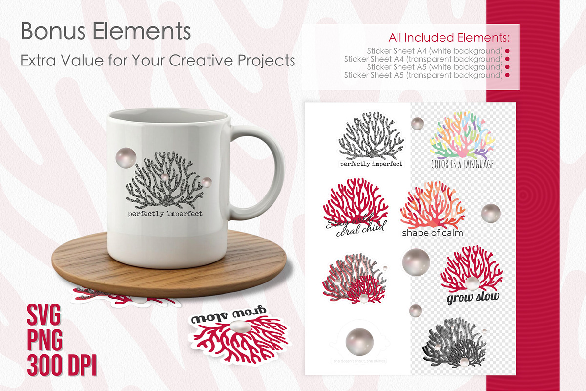 Coral Stickers & Illustration., an Object Graphic by IrinaCzaran (Photo 3 of 5)