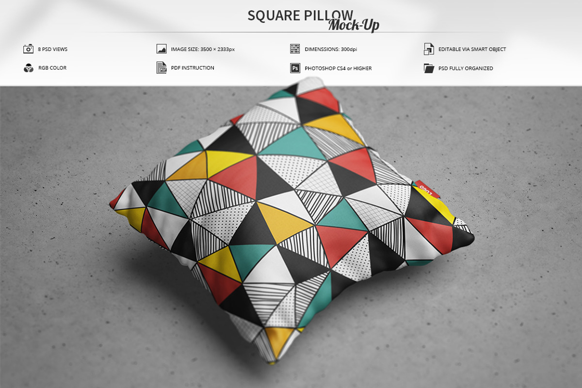 Square Pillow Mock-Up, an Apparel Mockup by MassDream (Photo 1 of 11)