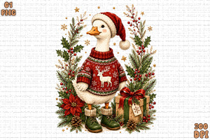 Christmas Silly Goose Floral Boho, a Seasonal Illustration by Sublimation Artist
