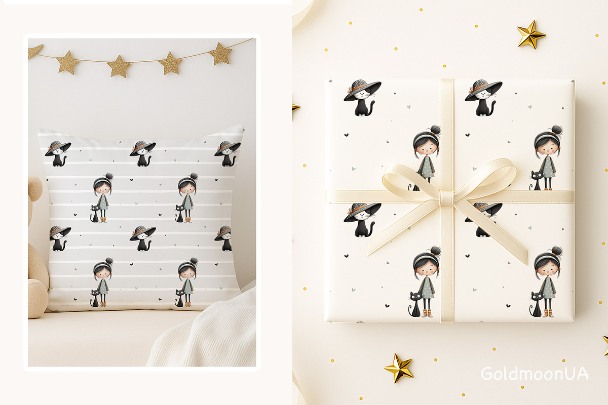 Cat girl vibes Patterns & Clipart, a Person Illustration by GoldmoonUA (Photo 4 of 5)