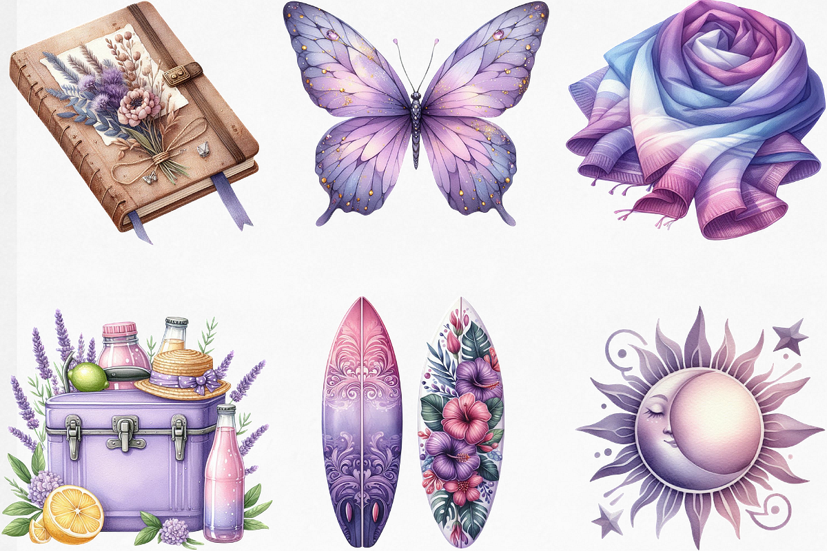 Watercolor Purple Summer Clipart, an Illustration by Designking (Photo 4 of 4)