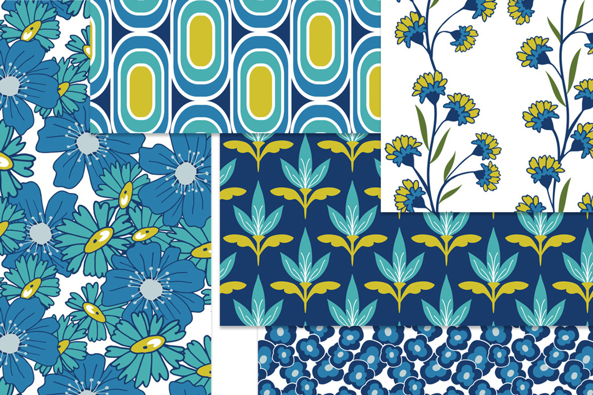 Vintage Blues Floral Patterns, a Pattern Graphic by Wild Twig Co (Photo 10 of 10)