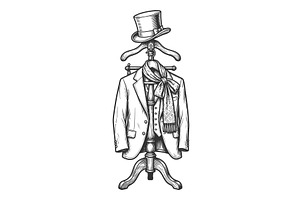 Vintage Coat Rack With Hat Scarf, an Object Illustration by AlexArt