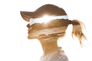 Double exposure of female athlete wi, a Photo by Dvoevnore photos