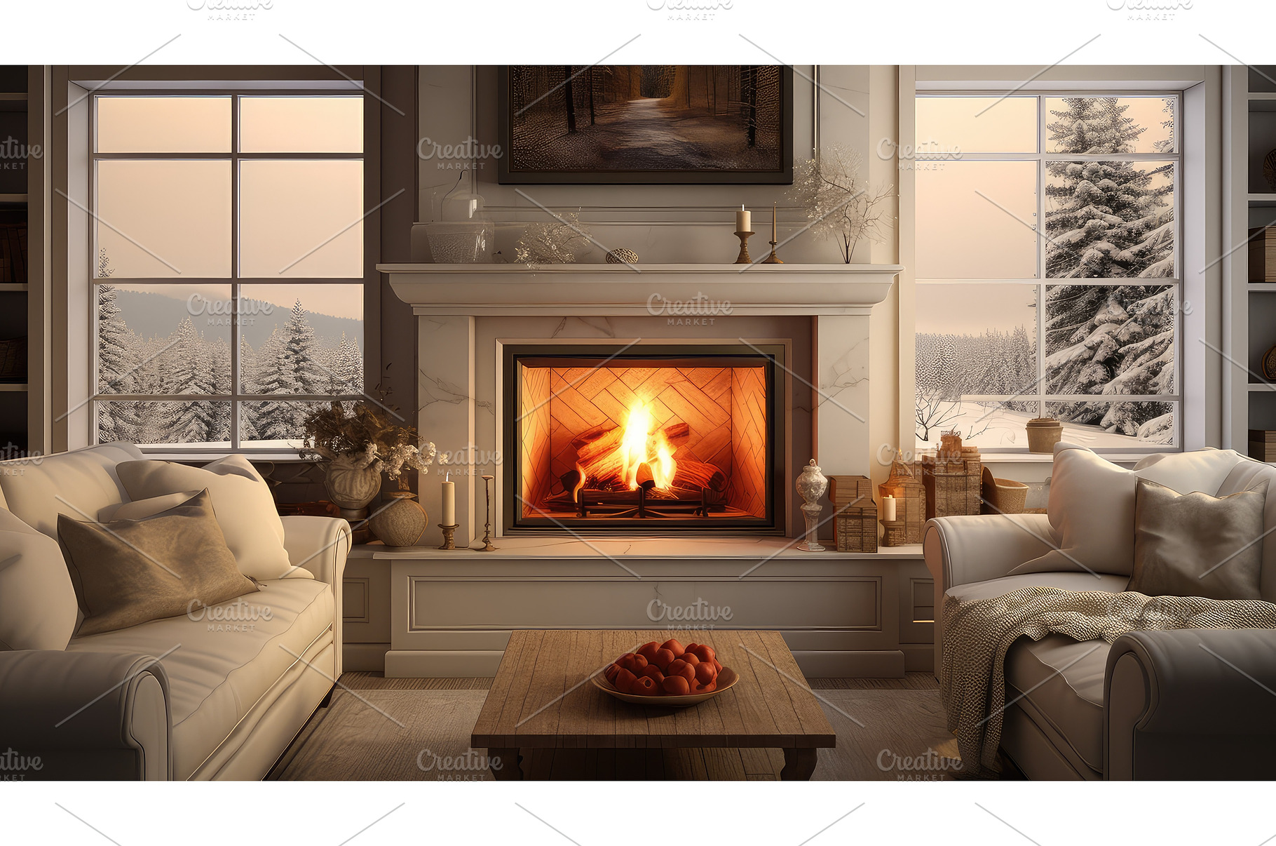 ambiance cozy fireplace tv ai, a Holiday Photo by pikepicture