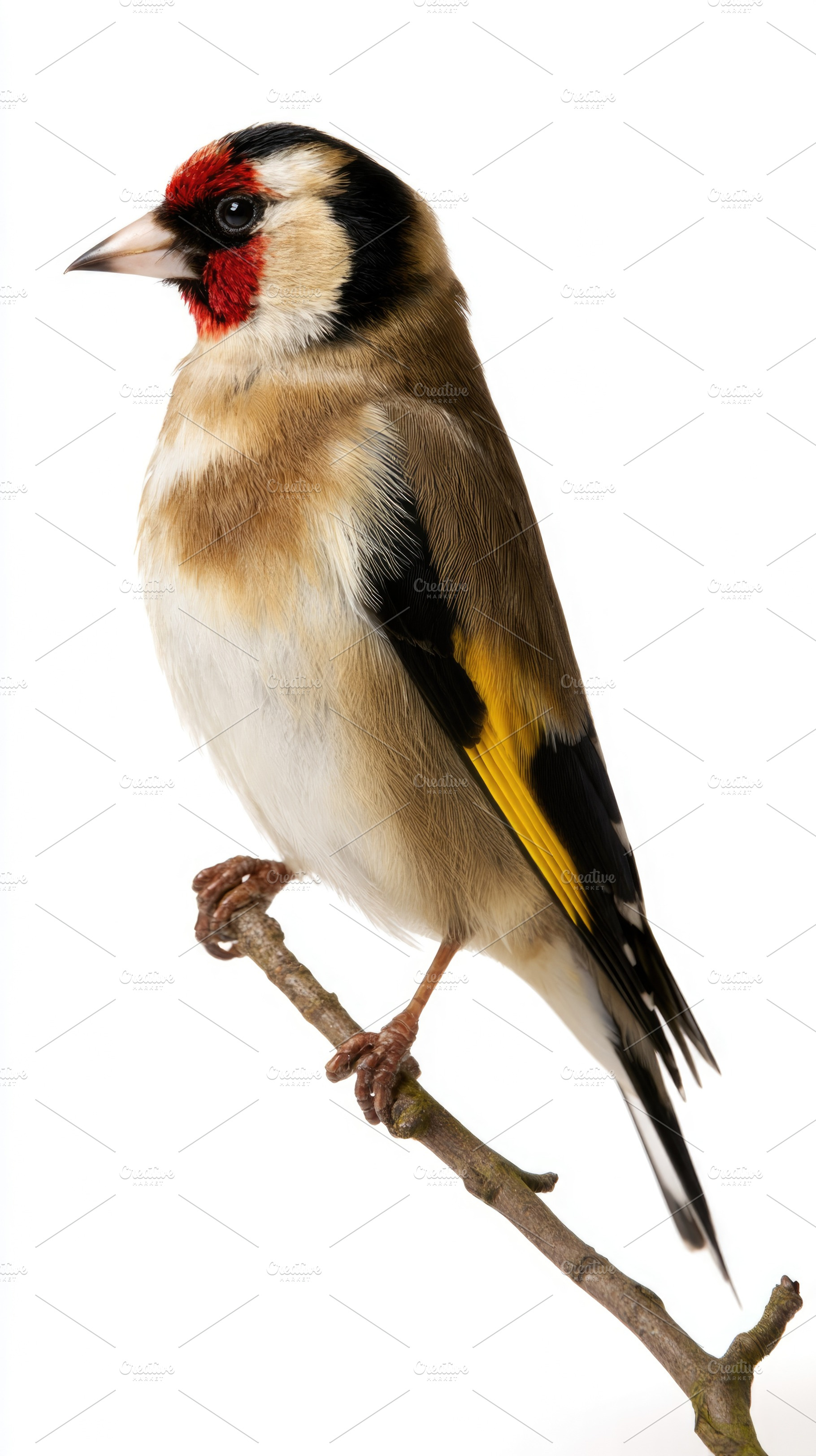European goldfinch perched on branch isolated on white backgroun, an Animal Photo by José Manuel Gelpi