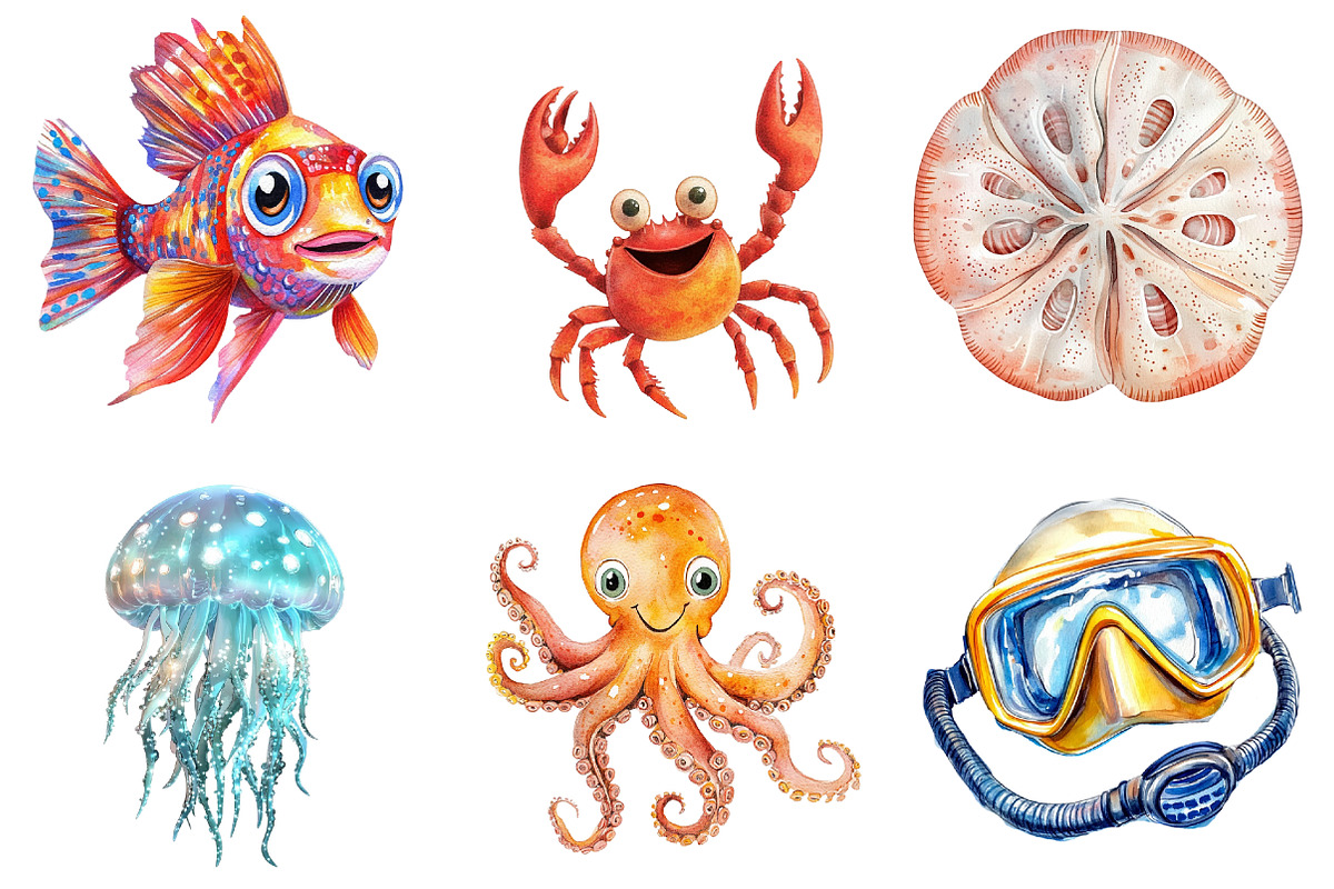Watercolor Ocean Clipart, an Illustration by Watercolor design (Photo 4 of 4)