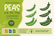 Green Peas and Pea Pods Vector Set, an Object Graphic by Gomolach (Thumbnail 1 of 7)