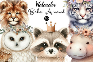 Boho Animal Portraits Clipart, an Illustration by DreamCafeArt
