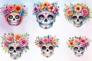 Watercolor Sugar Skull Flower, a Seasonal Illustration by Craft Nest (Thumbnail 2 of 4)