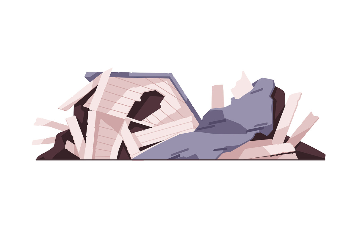 Broken ruined house buildings set, an Object Illustration by Good Studio (Photo 5 of 14)