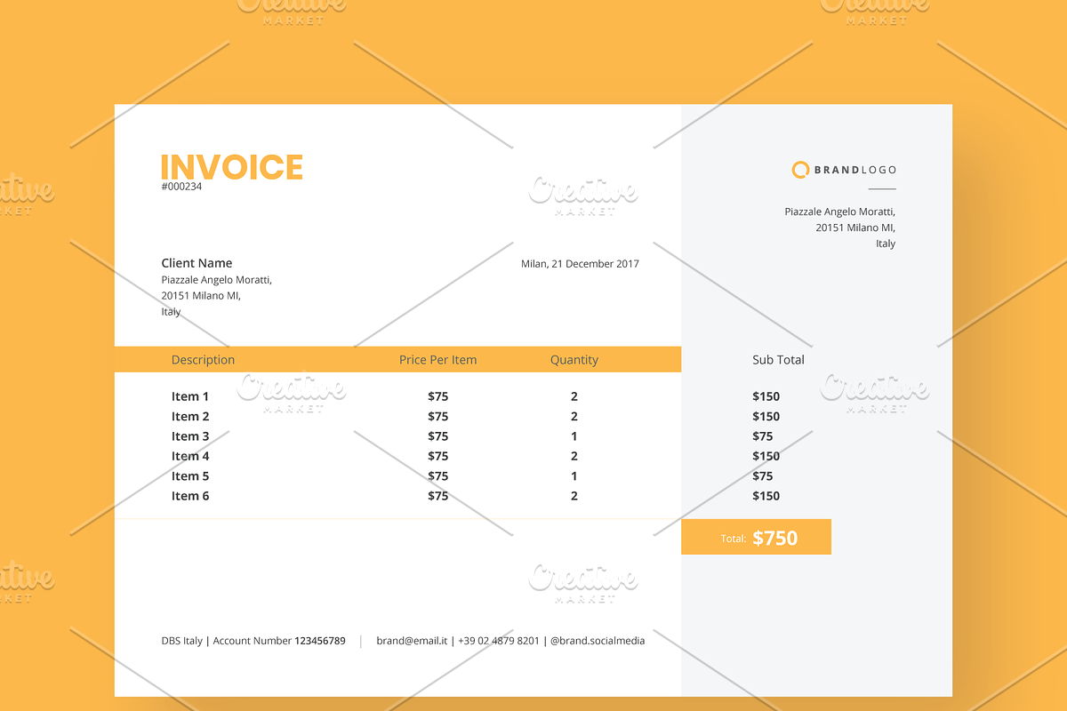 Clean Invoice Design Template, a Business Card Template by Dimatra Store (Photo 1 of 2)