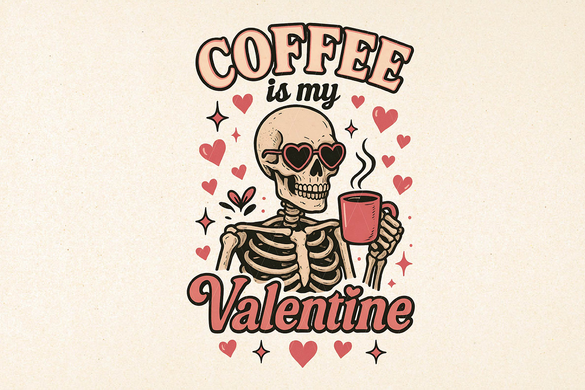 Coffee Is My Valentine Skeleton PNG, an Illustration by DreamPrint404 (Photo 1 of 8)
